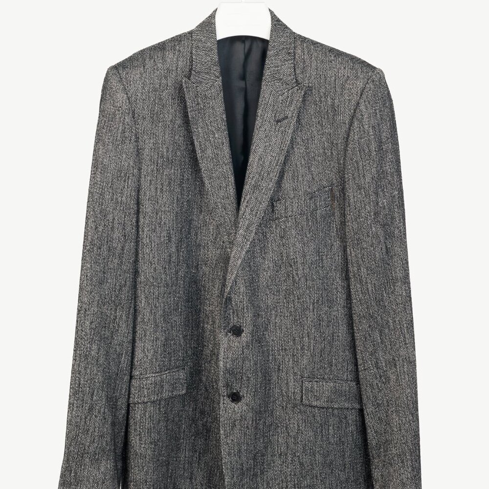 Versace Collection White & Black Herringbone Tweed Blazer